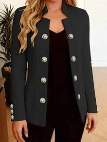 1 chiếc áo khoác cardigan cổ đứng hai hàng cúc dáng ngắn, kiểu dáng thường ngày, phù hợp cho mùa xuân, hè và thu. - màu đen - Xem 2