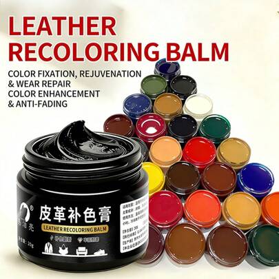 20克皮革修复霜，皮革修复套装，6种颜色（黑色、红色、白色、黄色、棕色、浅棕色），包含1块擦拭海绵和1把小刷子，用途广泛，可用于修复皮鞋、皮夹克、沙发和其他皮革制品——解决表面磨损、划痕和脱皮问题，精准恢复皮革的颜色和光泽。鞋架、收纳架、毕业典礼、祝贺毕业生、毕业派对