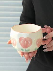 1个300毫升陶瓷咖啡/热巧克力杯，大容量早餐牛奶杯，水墨花卉图案，返校季 - 多選 - 查看 10