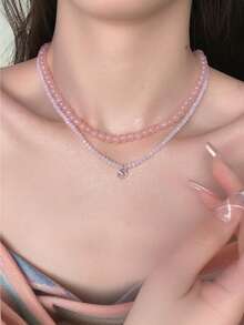 1 件精致蓝色海珠和锆石项链，独特设计简约颈链，适合女性日常或节日佩戴 - 淺藍色 - 查看 12