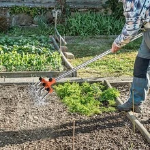 Rotary Cultivator Garden Rotary Tiller Adjustable Stainless Steel Poles Hand Tiller For Soil Mixing Or Reseeding Grass Lawn Tiller Total Length 57 Inch - Orange - View 1