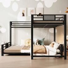 L-Shaped Metal Bunk Bed, Dimensions 90 X 200 Cm And 140 X 200 Cm, Black - Black - View 3