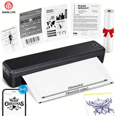  Stampante termica mini A4 Marklife X8, stampante fotografica senza inchiostro Bluetooth su carta per tatuaggi, adatta per PDF, foto, ufficio, scuola, uso domestico