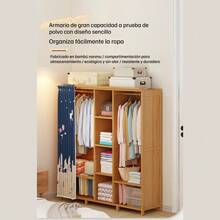 Armario De Madera Organizador De Ropa Moderno Con Cortina, Armario Multifuncional Para Dormitorio - Marrón (a rayas) - Ver 3
