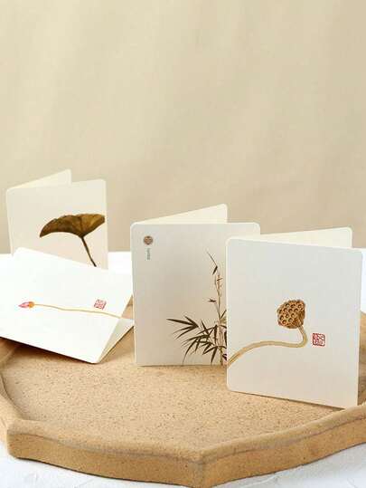 10pcs Chinese Style Creative Minimalist Classical Greeting Cards, Gift Cards, Blessing Message Folding Cards, Holiday Birthday Cards, Message Cards