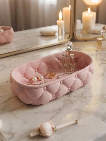 1pc 3D Printed, Modern Luxury Cosmetic Storage Box, Featuring Exquisite "Button Snap" Quilted Texture, Made Of New Polyester Fiber Material (PLA), Perfect Holder For Your Daily Jewelry, Luxury Perfume Or Skincare Essentials