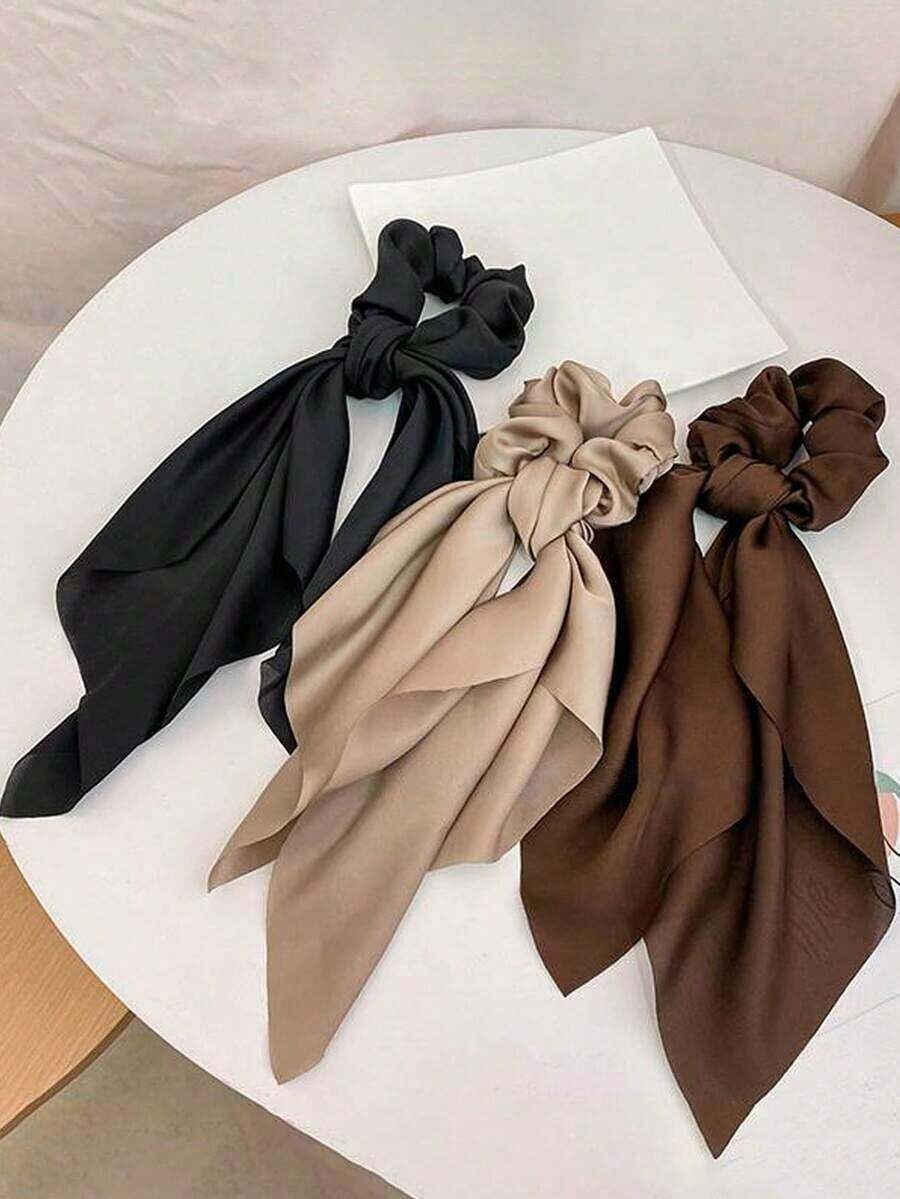 3pcs Women's Silky Satin Black, Khaki, Coffee High-End Ribbon Scrunchies, Fashion Versatile Elegant Minimalist Solid Color Hair Accessories Suitable Daily, Casual, Party, Commute, Beach, Ponytail, Makeup Matching, Hair Ties, Scrunchy Hair Ties, Washing Face, Sport, Home Beauty Women Accessory Gifts Makeup Home Gym Woman Accessories Accessories Elastic Band - 多色的 - 查看 1
