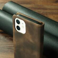 Funda de teléfono de cuero premium con ranura para tarjeta, tapa con cierre magnético, uso empresarial, 6ta generación - Marrón - Ver 6