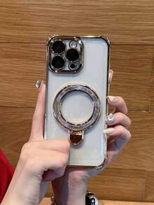 1 Peça Capa de Telefone Magnética Luxuosa com Borda Dourada Eletrodepositada, Textura de CD, Design Perfurado com Película de Lente, Compatível com iPhone 17 Pro Max, 17 Pro, 17, 16 Pro Max, 16 Pro, 16, 15 Pro Max, 15 Pro, 14, 13, 12 Pro Max e Galaxy S26 Ultra, S25 Ultra, S24 Ultra, S23 Ultra, S26, S25, S24, S23, S22 Plus, Presente Ideal para Família e Amigos - Dourado - Visão 2