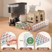 Cajón acrílico para tazas K capacidad de 35 cápsulas debajo de la cerveza organizador de cápsulas de café para encimera soporte de cafetera transparente resistente y almacenamiento de estación - vidrio transparente - Ver 4