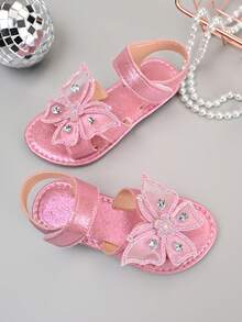Giày sandal hình bướm đính đá màu hồng lưới mới năm 2026 dành cho bé gái, kiểu dáng công chúa mùa hè, có khóa dán chống trượt. - Hồng - Xem 4