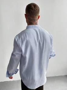 GloMan 复古风男士衬衫，半开领亚麻面料，透气长袖，宽松版型，适合度假、派对、办公等场合，优雅休闲的男士礼物，春秋必备。圣诞节、新年礼物送给父亲或丈夫，母亲节礼物。 - 藍色 - 查看 8