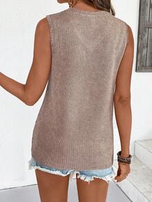 Women's Summer Casual Ribbed V-Neck Sleeveless Tank Top - Khaki - View 2