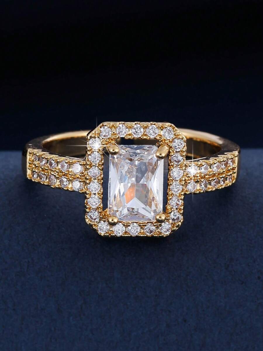 1 chiếc nhẫn nữ thiết kế sáng tạo cao cấp đính đá Cubic Zirconia, kiểu dáng hở đa năng, thích hợp làm quà tặng và đeo hàng ngày.