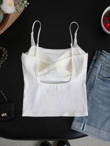 女士新款夏季白色吊带背心，内置衬垫文胸，一体式时尚露背设计，可外穿或内搭，无需额外文胸，休闲百搭。 - 白色 - 查看 8