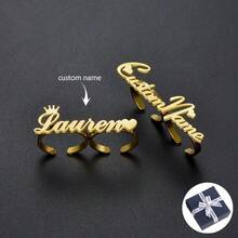 Custom Name Rings Stainless Steel Women Men Double Name Ring Personalized Jewelry Adjustable Couple Rings Engagement Gift - Multicolor - View 2