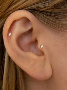 1件装925纯银耳钉，女士耳骨钉，平底耳廓耳钉，适合日常佩戴、婚礼、派对、订婚等场合，精美首饰 - 金色 - 查看 6