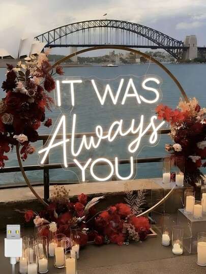 Customized "It Was Always You" Neon Sign, USB Powered LED Light, Wedding Party Decoration Supplies. Romantic Wedding Decor LED Wall Art Light For Bridal Shower Arrangements