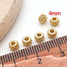 3颗18K镀金隔珠柱形散珠，镶嵌立方氧化锆，黄铜材质，适用于手链、耳环、项链等DIY手工饰品制作。 - 彩色 - 查看 4