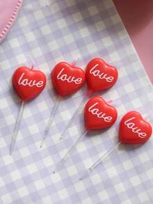 5pcs Red Heart Shaped Happy Birthday Party Cake Candles - Red - View 1