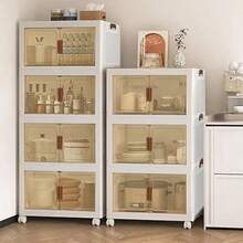 Caja de almacenamiento apilable grande con tapa y ruedas, caja de almacenamiento plegable, de plástico con puerta, adecuada para armarios, hogares y oficinas, puede almacenar ropa, bocadillos, juguetes y libros. - Blanco de tres capas - Ver 1