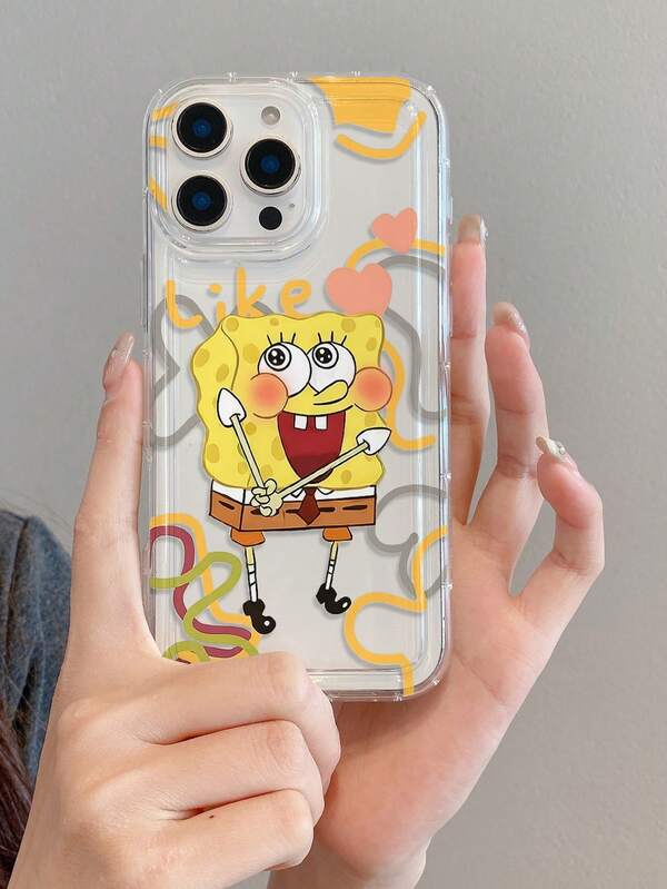 SpongeBob SquarePants 1pc Fashionable Creative Cartoon SpongeBob Full-Screen Heart Flower Angel Wings Pattern Shock-Proof Phone Case Compatible With Samsung/Compatible With IPhone 17/16/15/14/13/12/11 Pro Max/12 Pro/14 Plus And Other Models