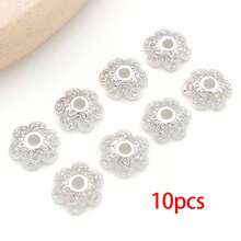 10/30个珠帽 18K镀银精美镂空花朵珠帽 黄铜花朵端帽 散珠 适用于手链项链 DIY珠宝制作工艺品材料 - 銀色 - 查看 9
