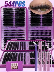 544/608 PCS Lash Extension Kit, Spikes Cluster Lashes,.Cartoon Style Eyelash Clusters, Anime Eyelash Extensions, Natural Looking Eyelash Clusters, Fairy Eyelash Clusters, Suitable For Beginners - Purple - View 6