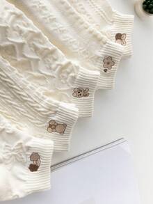 5 đôi tất ngắn màu trắng đơn giản thêu hình gấu và thỏ hoạt hình dễ thương mới cho nữ, thích hợp cho mùa xuân/hè/thu. - trắng - Xem 3