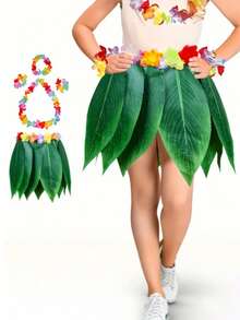 1 Bộ váy áo dự tiệc kiểu Hawaii với váy cỏ, vòng cổ, băng đô, vòng tay họa tiết lá nhiệt đới, phụ kiện lễ hội mùa hè, trang trí tiệc nhiệt đới Hawaii, trang trí tiệc Aloha, phụ kiện tiệc bãi biển mùa hè, trang trí tiệc Luau Hawaii. - Nhiều màu - Xem 3