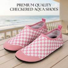 Giày lội nước kẻ caro hồng trắng Lucky, phần trên bằng lưới thoáng khí nhanh khô, chống trượt, kiểu dáng slip-on, thích hợp cho yoga, pilates, chạy bộ và mặc thường ngày. - hồng và trắng - Xem 10