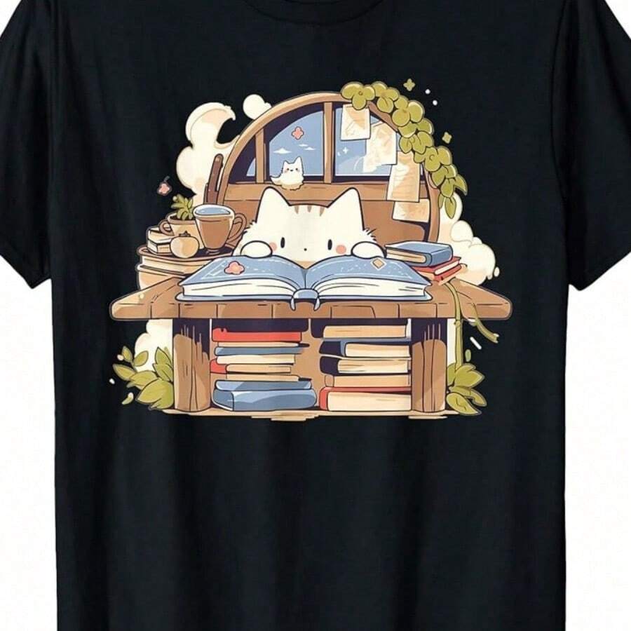 Kawaii Anime Cottagre Pajama Cat Okish T-Shirt - Black - View 1