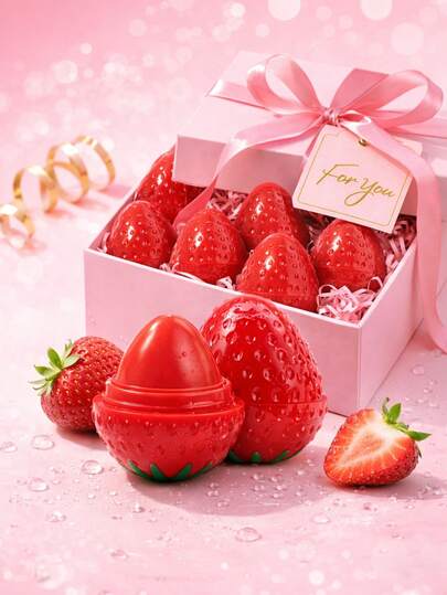 Cute Strawberry Shape Lip Balm, Moisturizing Anti-Drying Lip Care Balm, Long-Lasting, Moisturizing, Nourishing, Lip Care ,No Gift Box Available,Sweet Fruity Lipstick Gift For Girls