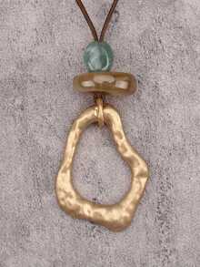 1件极简主义夸张几何吊坠项链，串珠绳项链，波西米亚风格首饰，男女朋友礼物，日常佩戴 - 串珠 - 查看 1