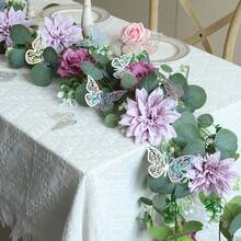 1/2pcs Purple Artificial Rose Vine 70.86 Inch Spring Hanging Floral Garland, Green Eucalyptus Plant Wreath With Butterflies, Suitable For Wedding Party Arch Backdrop, Garden Porch Wall Staircase Fireplace Dining Table Home Decor, Mother's Day Gift - Laser Butterfly Vine - Rose Purple - View 5