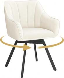 Swivel Dining Chair With Armrests And Backrest, Modern Velvet Side With Metal Legs And Rotating Seat,Kitchen Chair - Beige - View 9