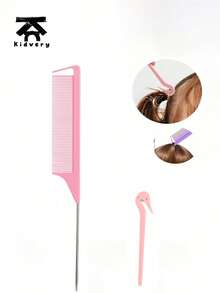 2 piezas Kit de peinado: Herramienta de trenzado, peine de cola de rata y lazo para cola de caballo. Esenciales profesionales para el salón y de viaje para rizos, ondas y recogidos perfectos. - Rosa Pálido - Ver 1