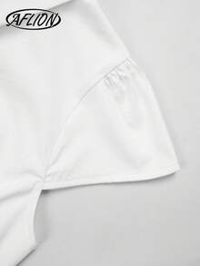 Aflion Women's White Pleated Collar Tie Heart Buckle Short Sleeve Blouse - Fashionable, Sexy, Elegant Style, Suitable For Summer, Parties, Clubs, Date Nights, Valentine's Day, Carnival, New Year And Other Occasions - White - View 5