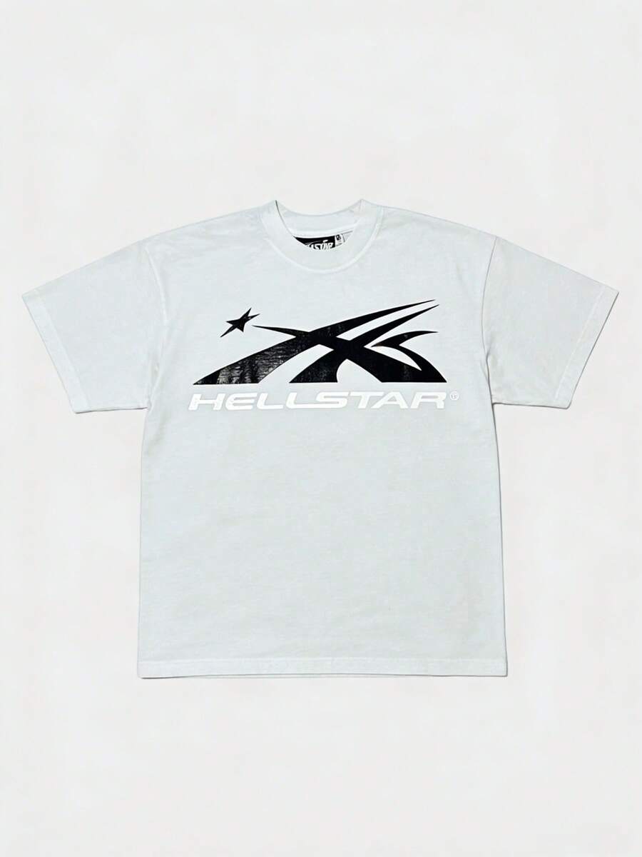 Hellstars Star Logo Minimalist Vintage Graphic T-Shirt,220g 100% Cotton,Round Neck Short Sleeve,White Streetwear Essential,Unisex Style - 白色 - 查看 1