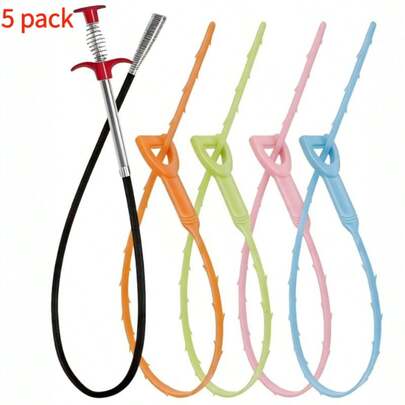 5 قطع مجموعة أداة تنظيف البالوعة متعددة الوظائف - 4 قضبان بلاستيكية ملونة بطول 51 سم + 1 ثعبان مرن بطول 90 سم لإزالة الشعر من الحمام والمطبخ والحوض والبالوعة