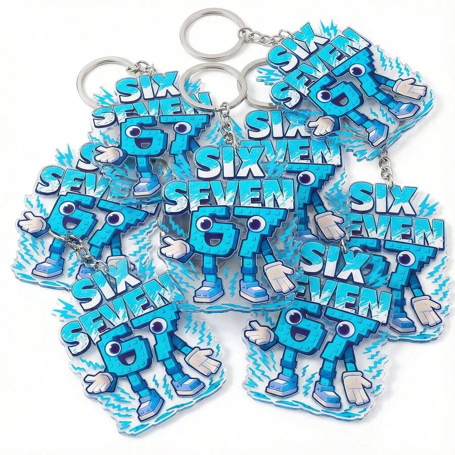 10pcs Letter Shaped Acrylic Keychains, 67 Pattern, Men's 2D Flat Design, Practical & Fashionable Key Chains, Suitable For Gifts And Decoration, Can Be Used For Backpacks, Wallets, Car Keys, 2D Flat Style - Blue - View 1