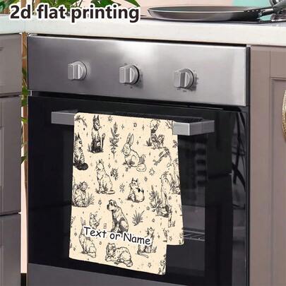 Custom Text Cute Chicken Animal Faces Scouring Pad, Dishcloths, Kitchen Cleaning Cloths, 2D Flat Design, Festive Gathering Kitchen Decor, Novelty Gift