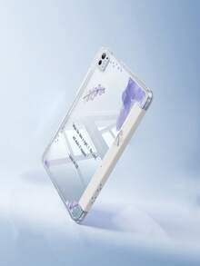 A Cute Cartoon Purple Flower & Grass Letter Pattern Double-Sided Acrylic Transparent Crystal Back Cover, Shock-Proof, Suitable For IPad 7th, 8th, 10th Generation (10.2 Inch), Built-In Pen Slot, Support Sleep/Wake Function, Ideal Gift Choice - Multicolor - View 3