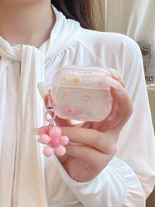 Flower Tie Dye Floral Design Transparent Protective Case Compatible With Airpods Pro 3rd Gen, 4th Gen, 2nd Gen - Baby Pink - View 2