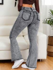 Pantalones vaqueros de mujer informales, ajustados y elásticos, pantalones acampanados negros, leggins acampanados, Jeans negros para mujer, leggins de mujer, pantalones, jeggings, pantalones para mujeres altas - Negro - Ver 2