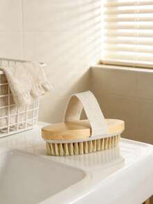 1pc Soft Bristle Massage Wooden Bath Brush, Oval Shaped With Massage Beads, Exfoliating Cleansing Bath Brush For Home, Hotel, Spa Use, 12.8CM - 1PC Natural Wood Color - View 10