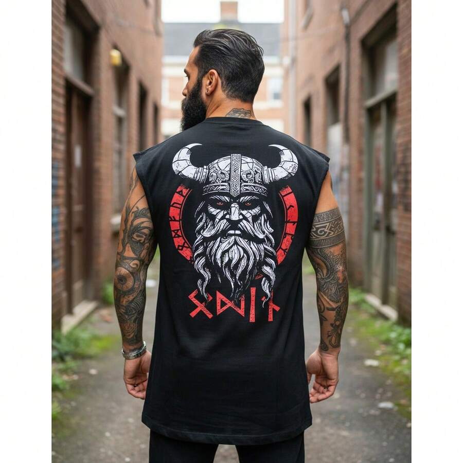 Machao Vikings Mode Training Tank Top, 100% Premium Cotton, Lightweight - 黑色 - 查看 1