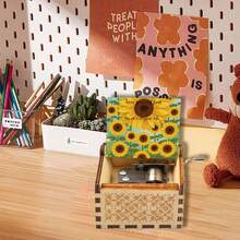 手摇木质音乐盒 - 向日葵“先爱自己”设计，播放《你是我的阳光》，无需电池，是表达自爱和积极心态的完美礼物 - 向日葵音樂盒 - 查看 3