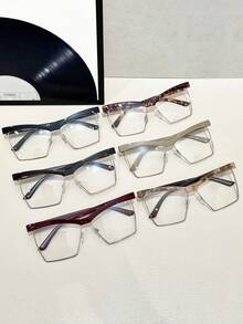 1 pezzo Montatura per occhiali da vista unisex in metallo, stile occhio di gatto quadrato, contrasto di colori, stile retrò Y2K, minimalista, moda streetwear - Trasparente - Visualizzare 4