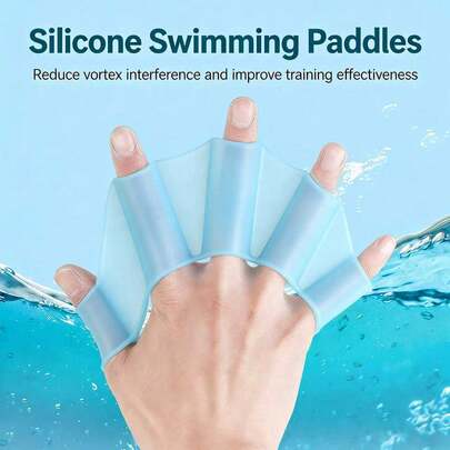 蓝色硅胶游泳脚蹼，自由泳手蹼，男女成人游泳训练工具，游泳训练的理想选择